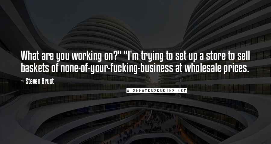 Steven Brust Quotes: What are you working on?" "I'm trying to set up a store to sell baskets of none-of-your-fucking-business at wholesale prices.