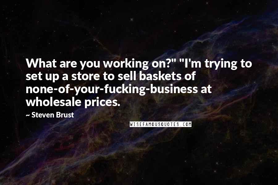 Steven Brust Quotes: What are you working on?" "I'm trying to set up a store to sell baskets of none-of-your-fucking-business at wholesale prices.