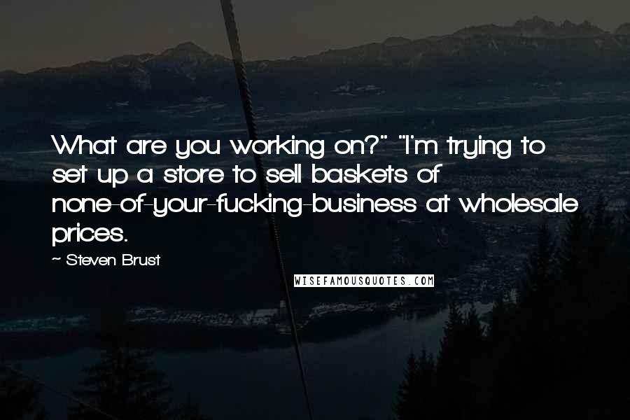 Steven Brust Quotes: What are you working on?" "I'm trying to set up a store to sell baskets of none-of-your-fucking-business at wholesale prices.