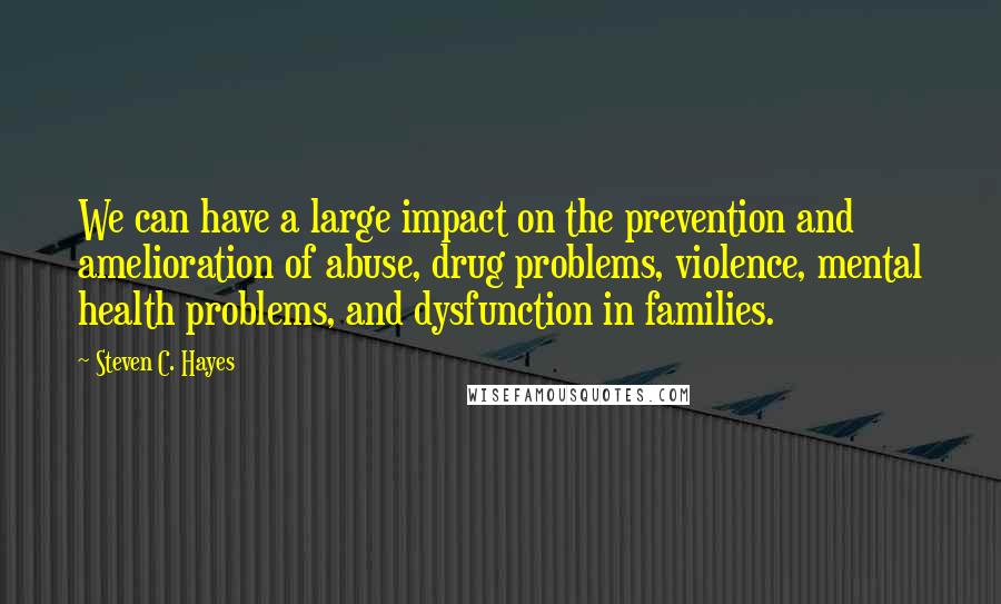 Steven C. Hayes Quotes: We can have a large impact on the prevention and amelioration of abuse, drug problems, violence, mental health problems, and dysfunction in families.