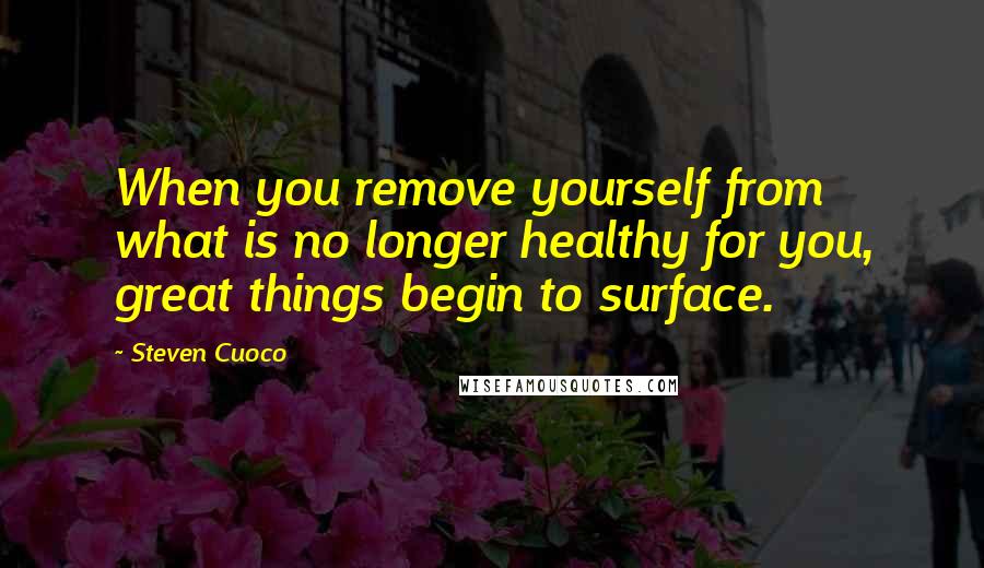 Steven Cuoco Quotes: When you remove yourself from what is no longer healthy for you, great things begin to surface.