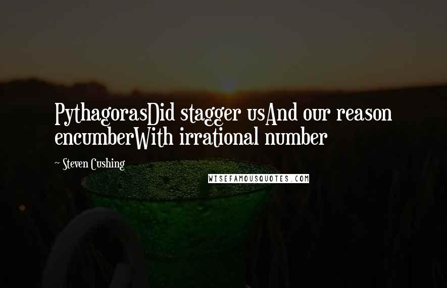 Steven Cushing Quotes: PythagorasDid stagger usAnd our reason encumberWith irrational number