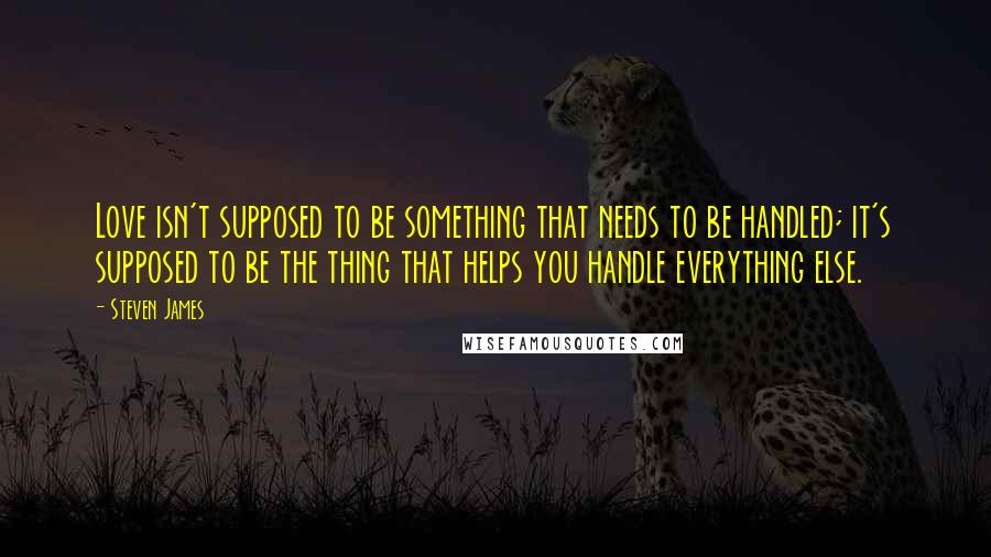 Steven James Quotes: Love isn't supposed to be something that needs to be handled; it's supposed to be the thing that helps you handle everything else.