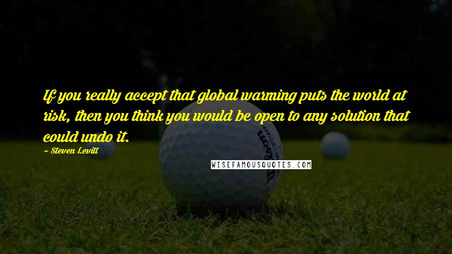 Steven Levitt Quotes: If you really accept that global warming puts the world at risk, then you think you would be open to any solution that could undo it.