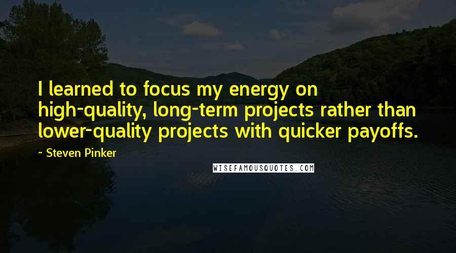 Steven Pinker Quotes: I learned to focus my energy on high-quality, long-term projects rather than lower-quality projects with quicker payoffs.