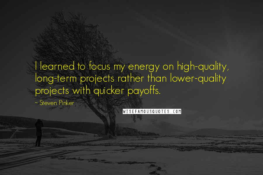 Steven Pinker Quotes: I learned to focus my energy on high-quality, long-term projects rather than lower-quality projects with quicker payoffs.