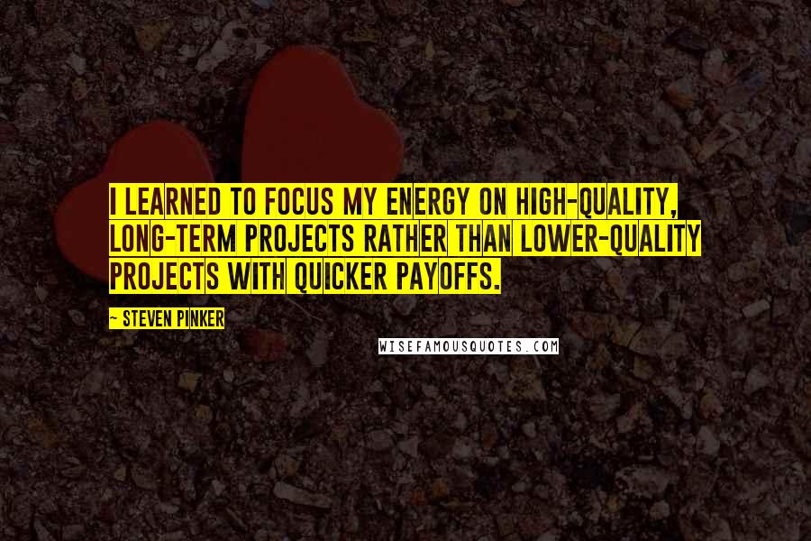 Steven Pinker Quotes: I learned to focus my energy on high-quality, long-term projects rather than lower-quality projects with quicker payoffs.