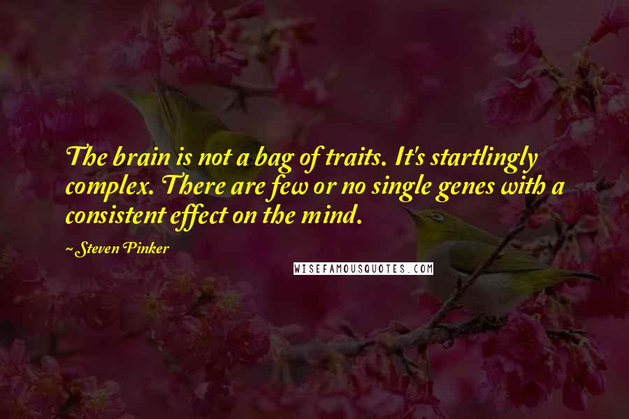 Steven Pinker Quotes: The brain is not a bag of traits. It's startlingly complex. There are few or no single genes with a consistent effect on the mind.