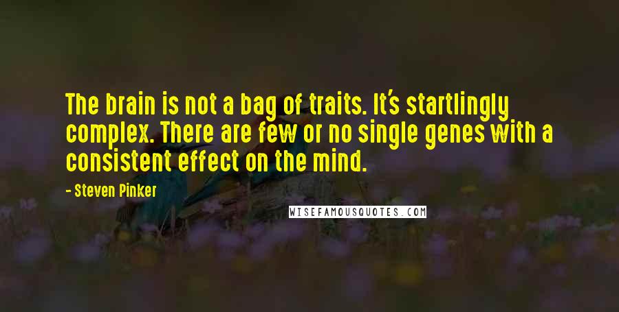 Steven Pinker Quotes: The brain is not a bag of traits. It's startlingly complex. There are few or no single genes with a consistent effect on the mind.