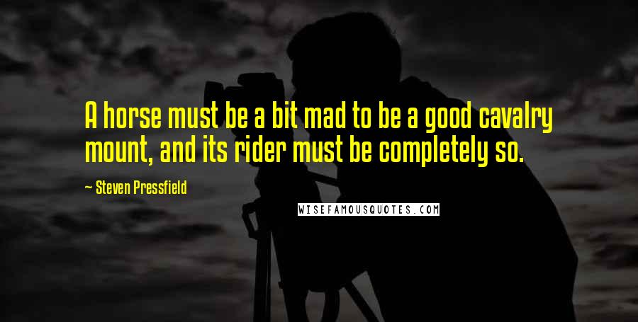 Steven Pressfield Quotes: A horse must be a bit mad to be a good cavalry mount, and its rider must be completely so.