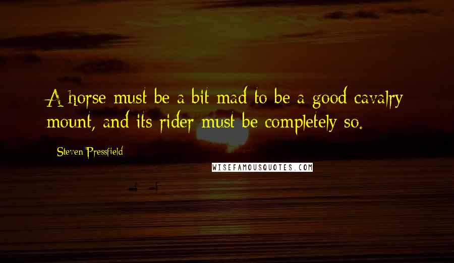 Steven Pressfield Quotes: A horse must be a bit mad to be a good cavalry mount, and its rider must be completely so.