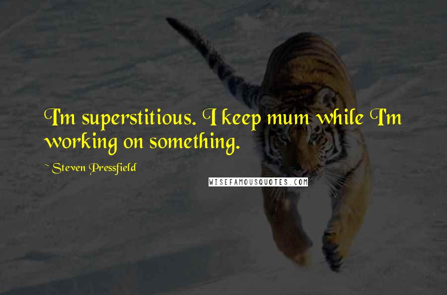 Steven Pressfield Quotes: I'm superstitious. I keep mum while I'm working on something.