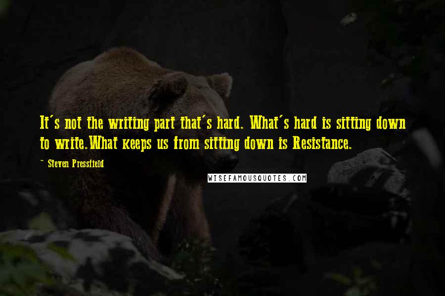 Steven Pressfield Quotes: It's not the writing part that's hard. What's hard is sitting down to write.What keeps us from sitting down is Resistance.