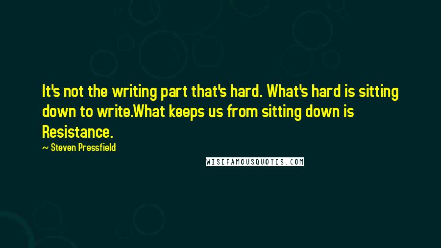 Steven Pressfield Quotes: It's not the writing part that's hard. What's hard is sitting down to write.What keeps us from sitting down is Resistance.