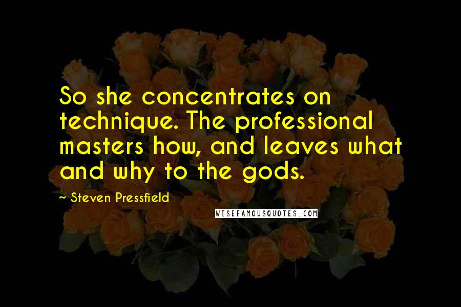 Steven Pressfield Quotes: So she concentrates on technique. The professional masters how, and leaves what and why to the gods.