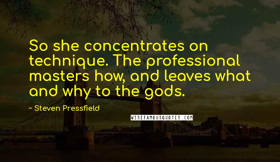 Steven Pressfield Quotes: So she concentrates on technique. The professional masters how, and leaves what and why to the gods.