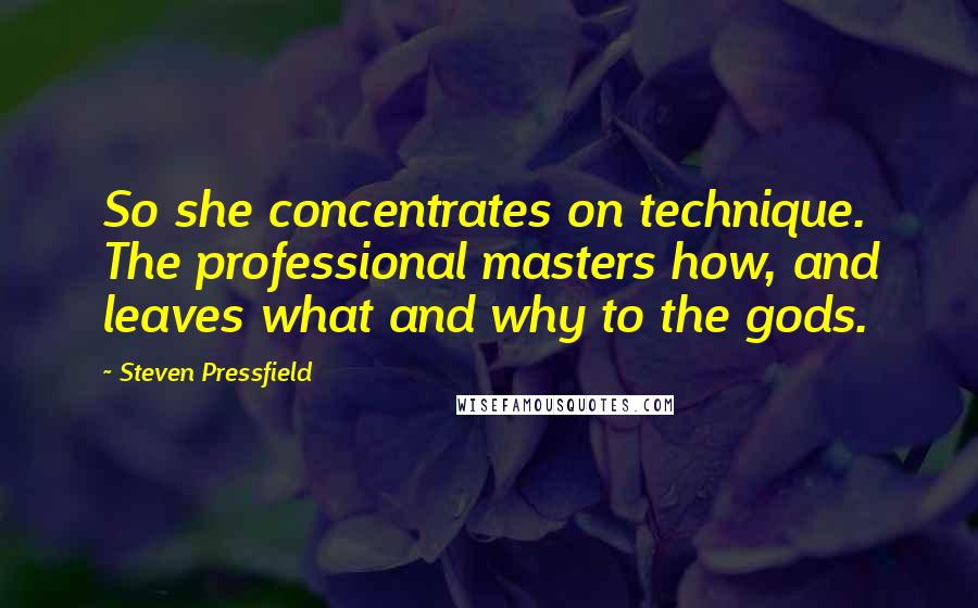 Steven Pressfield Quotes: So she concentrates on technique. The professional masters how, and leaves what and why to the gods.