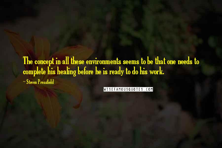 Steven Pressfield Quotes: The concept in all these environments seems to be that one needs to complete his healing before he is ready to do his work.