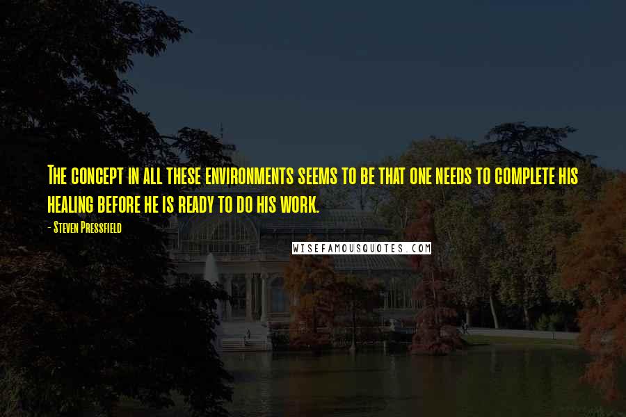 Steven Pressfield Quotes: The concept in all these environments seems to be that one needs to complete his healing before he is ready to do his work.