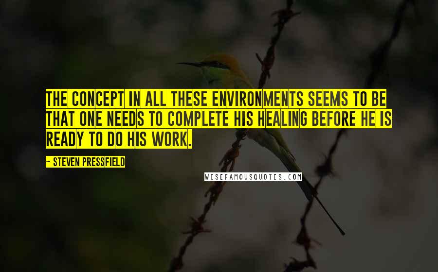 Steven Pressfield Quotes: The concept in all these environments seems to be that one needs to complete his healing before he is ready to do his work.