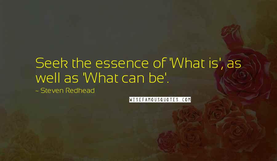 Steven Redhead Quotes: Seek the essence of 'What is', as well as 'What can be'.