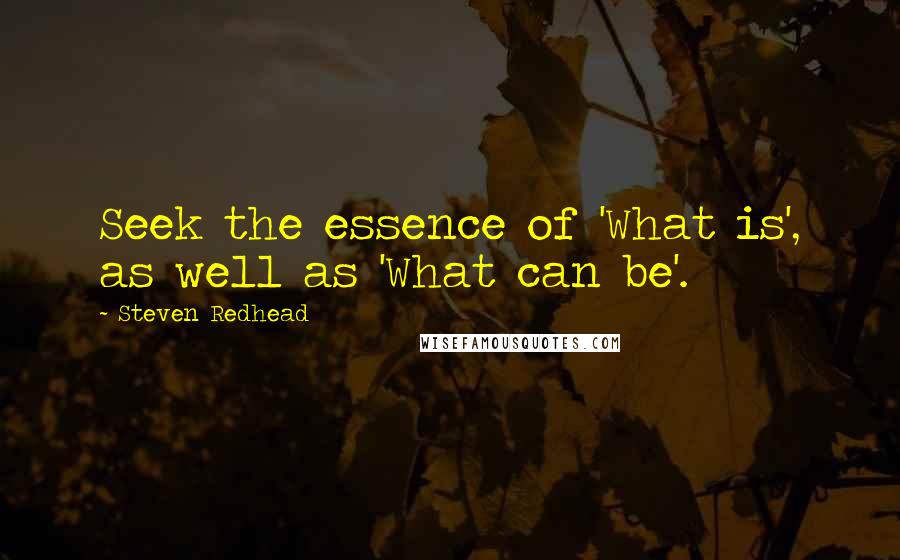 Steven Redhead Quotes: Seek the essence of 'What is', as well as 'What can be'.