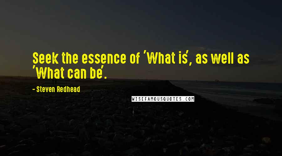 Steven Redhead Quotes: Seek the essence of 'What is', as well as 'What can be'.