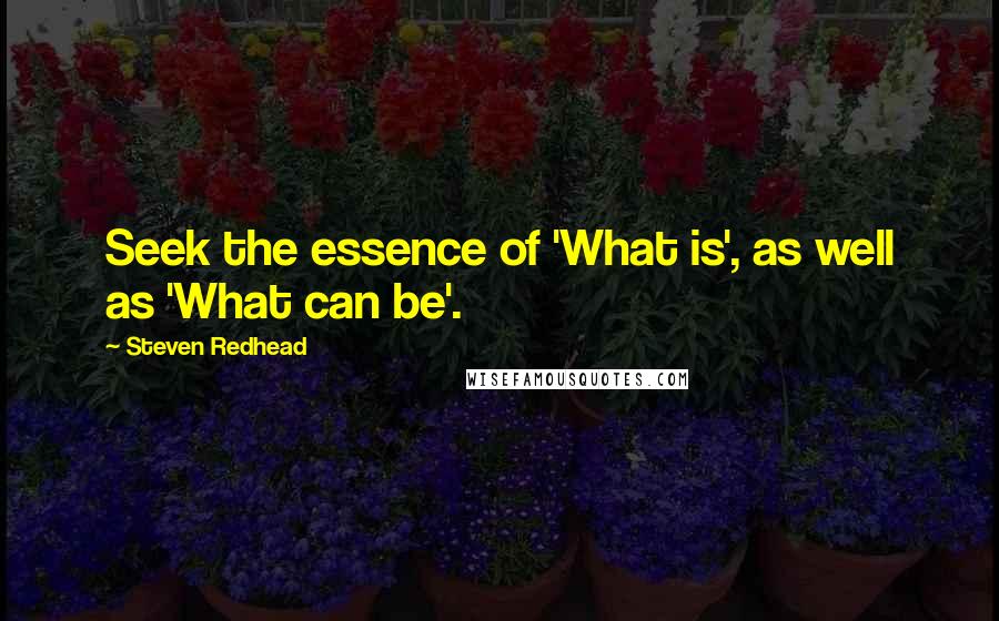 Steven Redhead Quotes: Seek the essence of 'What is', as well as 'What can be'.