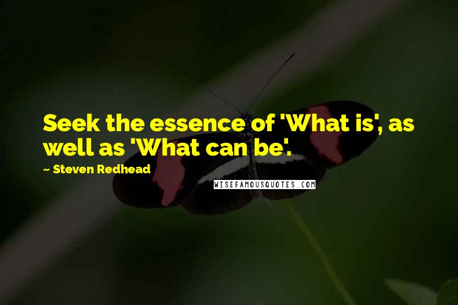 Steven Redhead Quotes: Seek the essence of 'What is', as well as 'What can be'.