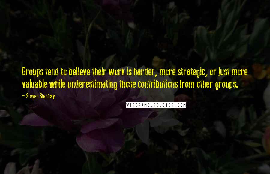 Steven Sinofsky Quotes: Groups tend to believe their work is harder, more strategic, or just more valuable while underestimating those contributions from other groups.