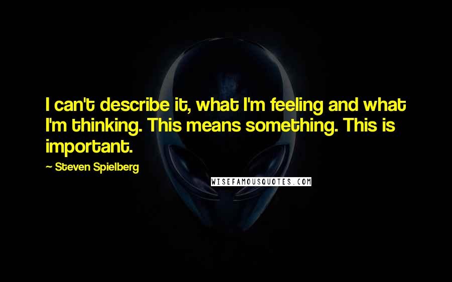 Steven Spielberg Quotes: I can't describe it, what I'm feeling and what I'm thinking. This means something. This is important.