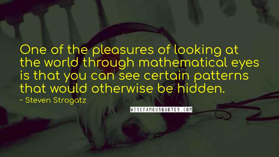 Steven Strogatz Quotes: One of the pleasures of looking at the world through mathematical eyes is that you can see certain patterns that would otherwise be hidden.