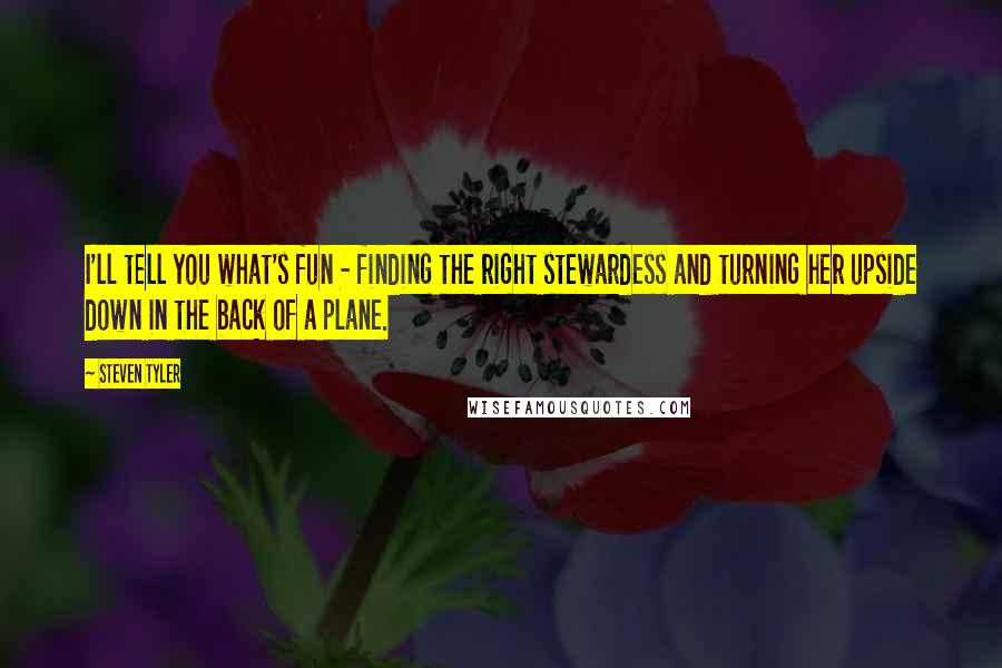 Steven Tyler Quotes: I'll tell you what's fun - finding the right stewardess and turning her upside down in the back of a plane.