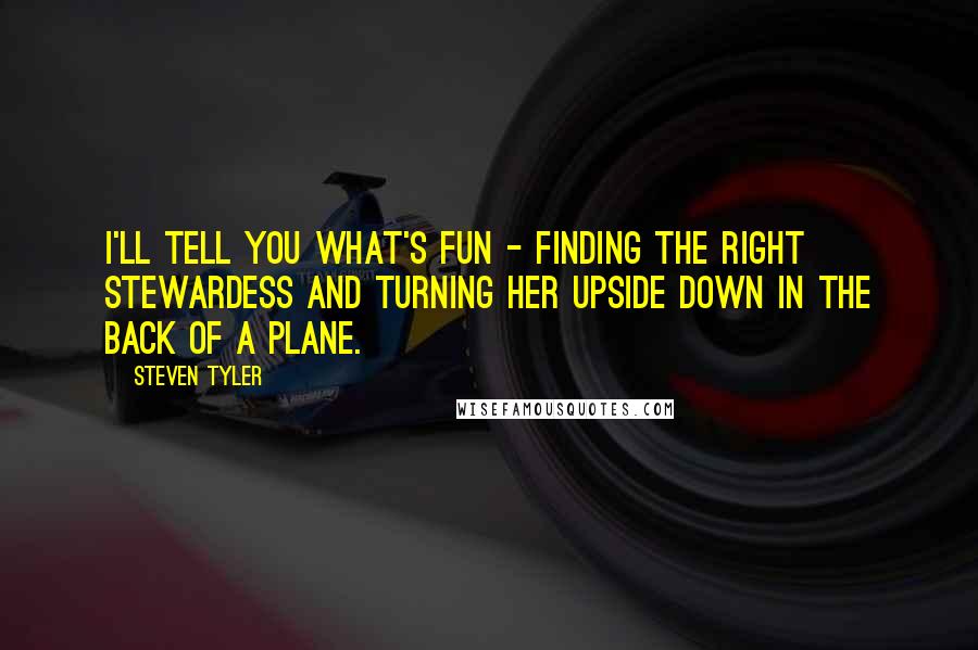 Steven Tyler Quotes: I'll tell you what's fun - finding the right stewardess and turning her upside down in the back of a plane.