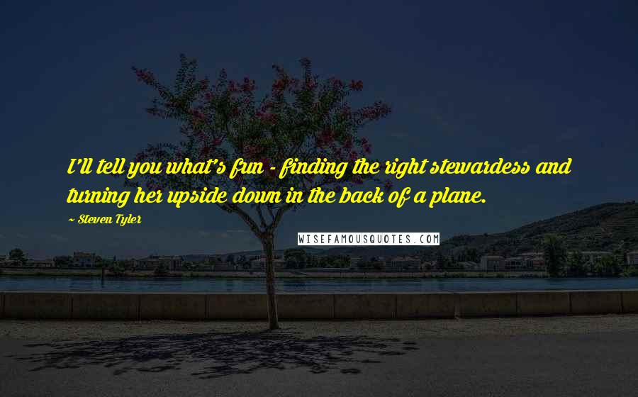 Steven Tyler Quotes: I'll tell you what's fun - finding the right stewardess and turning her upside down in the back of a plane.