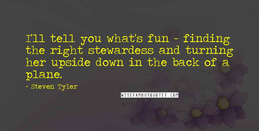 Steven Tyler Quotes: I'll tell you what's fun - finding the right stewardess and turning her upside down in the back of a plane.
