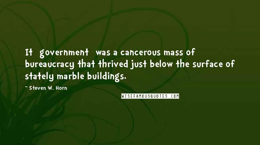 Steven W. Horn Quotes: It [government] was a cancerous mass of bureaucracy that thrived just below the surface of stately marble buildings.