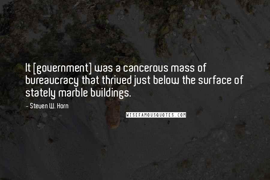 Steven W. Horn Quotes: It [government] was a cancerous mass of bureaucracy that thrived just below the surface of stately marble buildings.