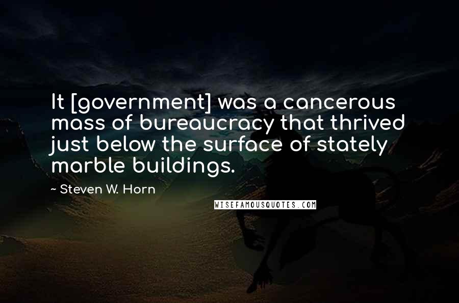 Steven W. Horn Quotes: It [government] was a cancerous mass of bureaucracy that thrived just below the surface of stately marble buildings.
