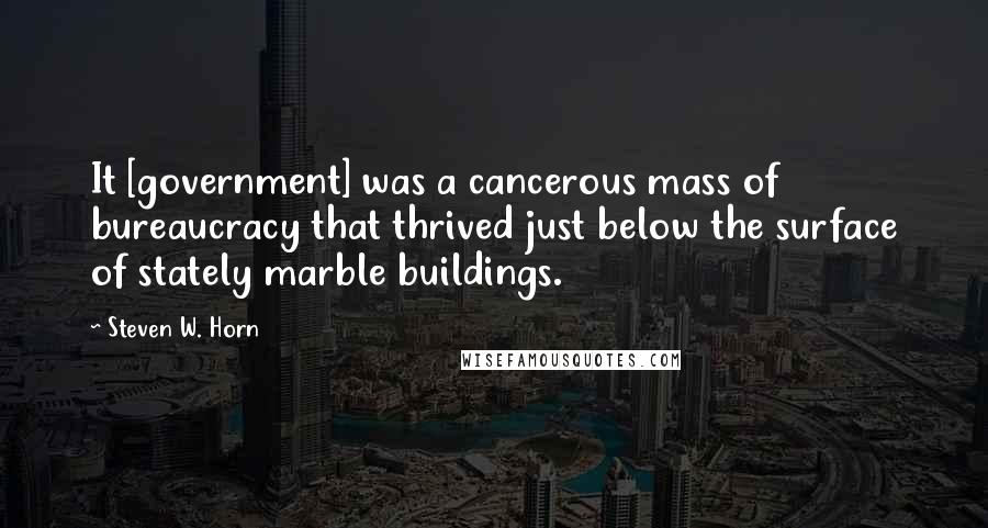 Steven W. Horn Quotes: It [government] was a cancerous mass of bureaucracy that thrived just below the surface of stately marble buildings.