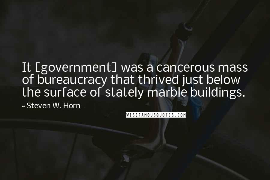 Steven W. Horn Quotes: It [government] was a cancerous mass of bureaucracy that thrived just below the surface of stately marble buildings.