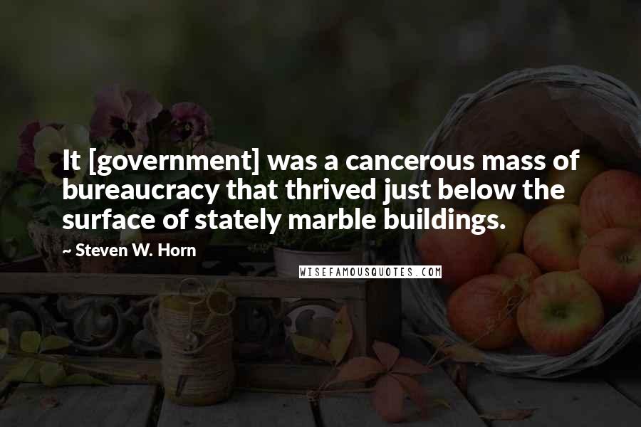 Steven W. Horn Quotes: It [government] was a cancerous mass of bureaucracy that thrived just below the surface of stately marble buildings.