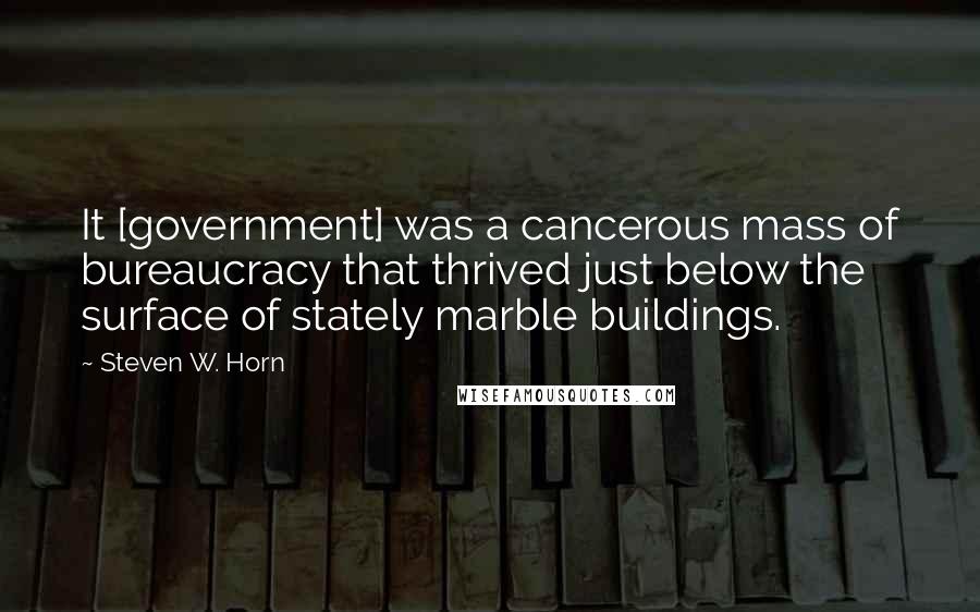 Steven W. Horn Quotes: It [government] was a cancerous mass of bureaucracy that thrived just below the surface of stately marble buildings.