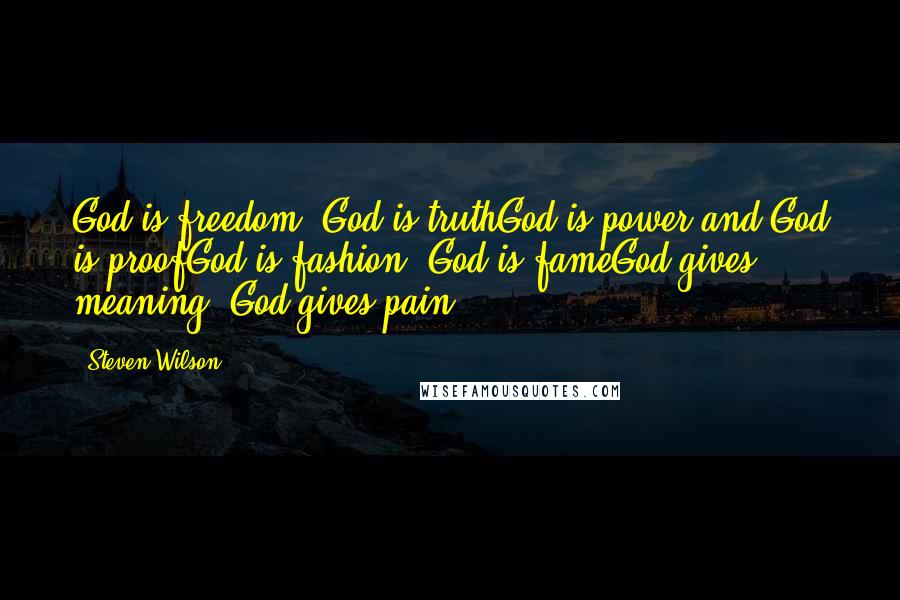 Steven Wilson Quotes: God is freedom, God is truthGod is power and God is proofGod is fashion, God is fameGod gives meaning, God gives pain