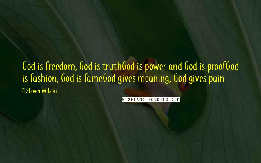 Steven Wilson Quotes: God is freedom, God is truthGod is power and God is proofGod is fashion, God is fameGod gives meaning, God gives pain