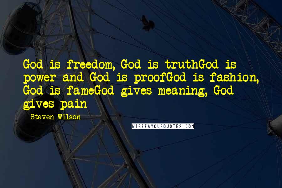 Steven Wilson Quotes: God is freedom, God is truthGod is power and God is proofGod is fashion, God is fameGod gives meaning, God gives pain