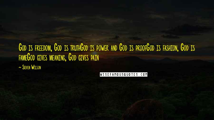 Steven Wilson Quotes: God is freedom, God is truthGod is power and God is proofGod is fashion, God is fameGod gives meaning, God gives pain