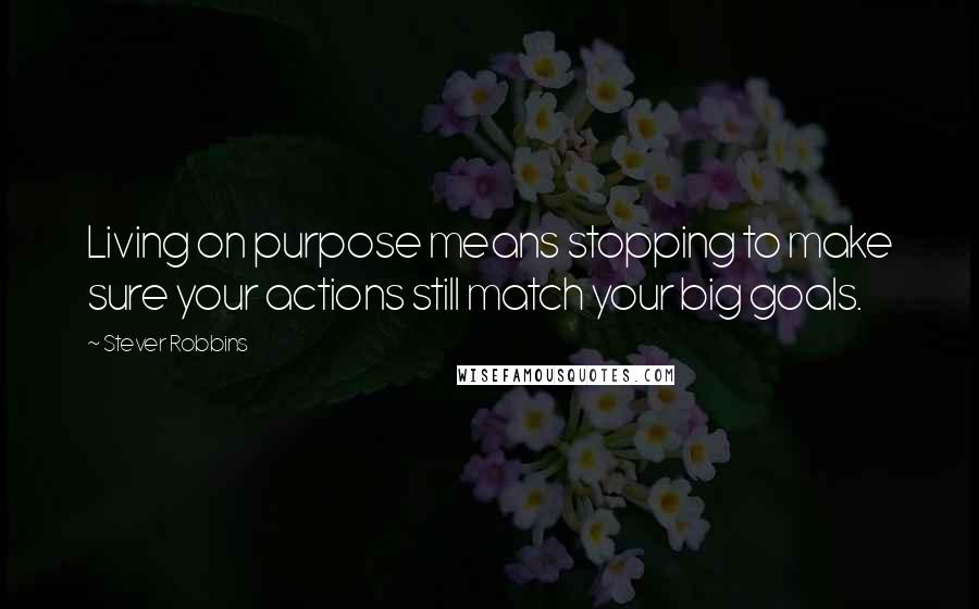 Stever Robbins Quotes: Living on purpose means stopping to make sure your actions still match your big goals.