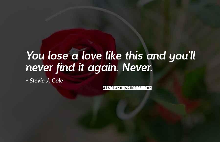 Stevie J. Cole Quotes: You lose a love like this and you'll never find it again. Never.