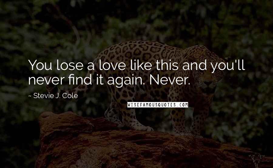 Stevie J. Cole Quotes: You lose a love like this and you'll never find it again. Never.